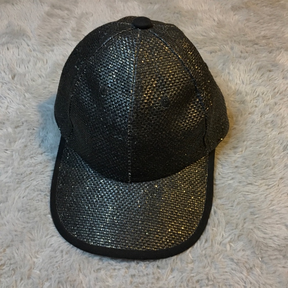 COLLECTION EIGHTEEN BLACK METALIC SPARKLY HAT CAP ONE SIZE ADJUSTABLE